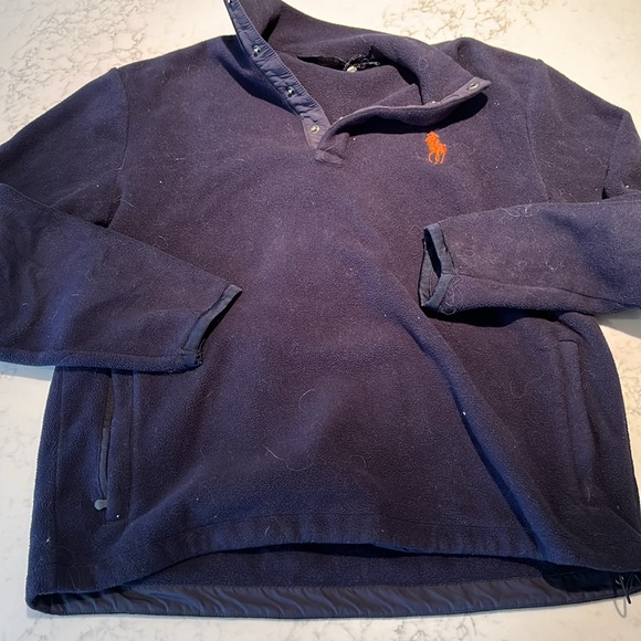 Polo Ralph Lauren Men's M 1/4 Snap NAVY  L/S Fleece Pullover Zip Pockets - Picture 2 of 6